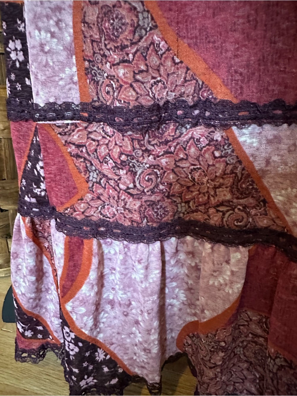 Vintage Y2K Charlotte Russe patchwork maxi dress with lace trim and ruffles - Picture 3 of 8
